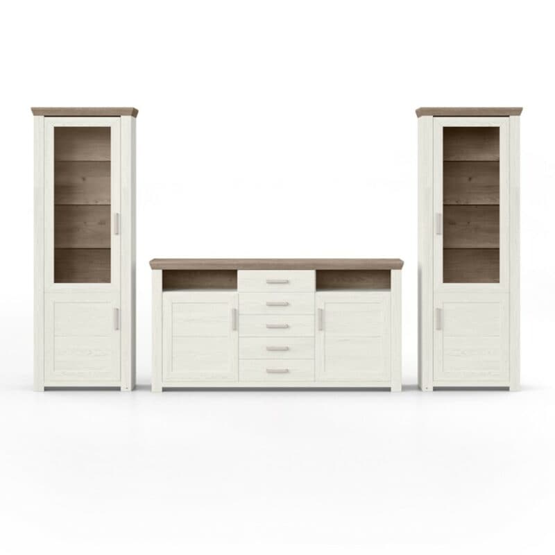 set one by Musterring York Kombination 05 mit einer Deckplatte in Artisan Eiche Nachbildung und einem Korpus in Dekor Pino Aurelio in frontaler Ansicht