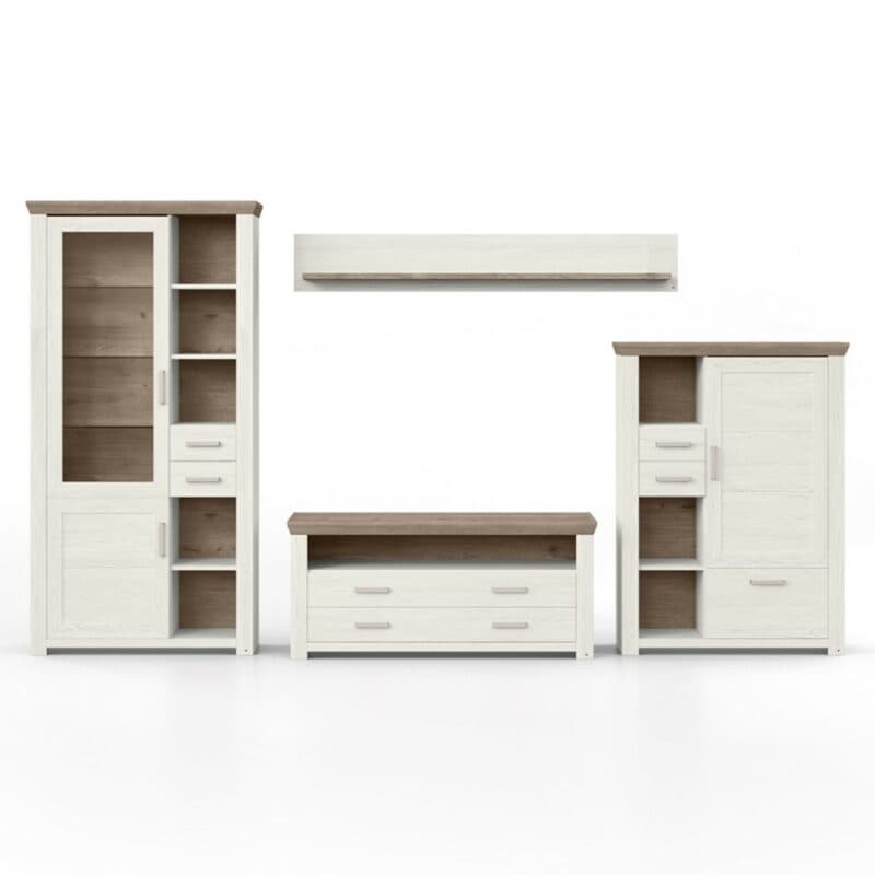 set one by Musterring York Kombination 07 mit einer Deckplatte in Artisan Eiche Nachbildung und einem Korpus in Dekor Pino Aurelio in frontaler Ansicht