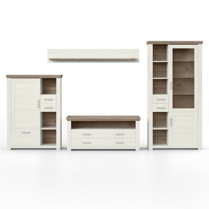 set one by Musterring York Kombination 107 mit einer Deckplatte in Artisan Eiche Nachbildung und einem Korpus in Dekor Pino Aurelio in frontaler Ansicht