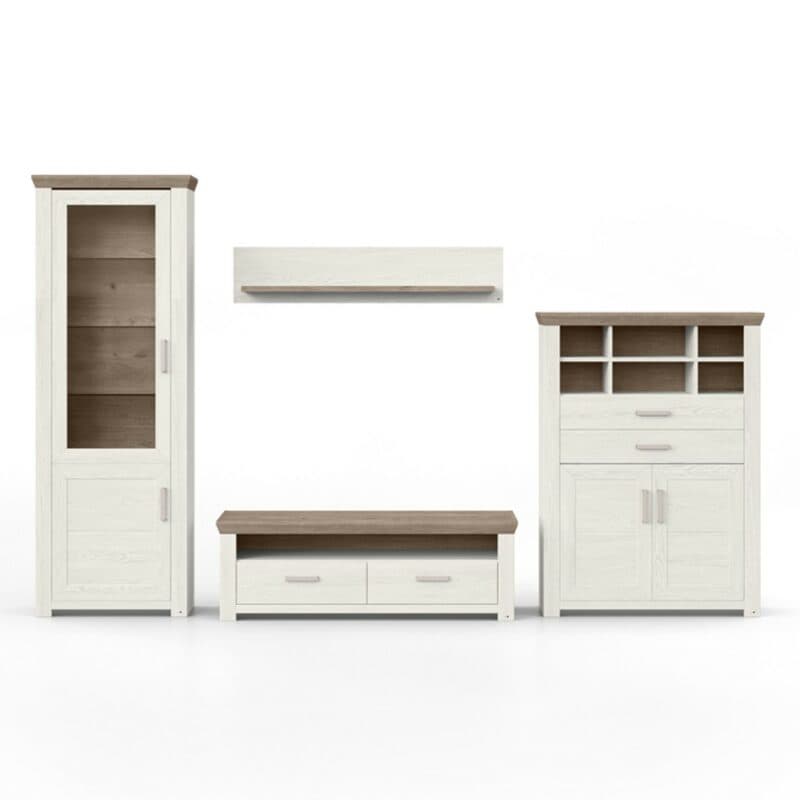 set one by Musterring York Kombination 22 mit einer Deckplatte in Eiche Nelson und einem Korpus in Pino Aurelio in frontaler Ansicht