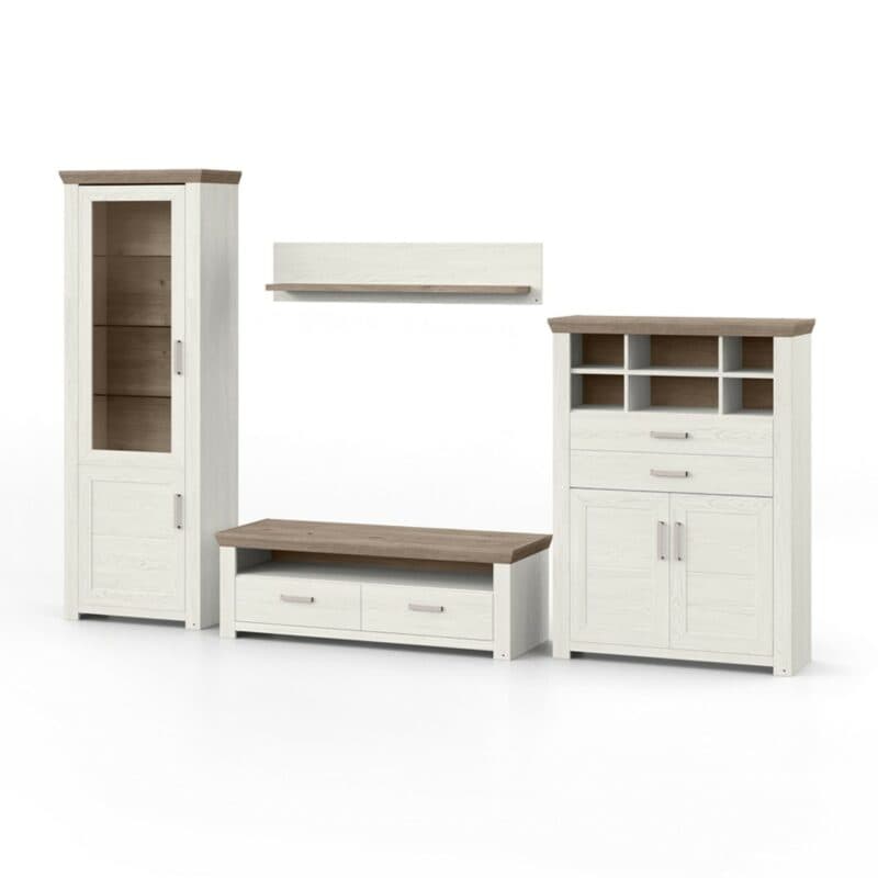 set one by Musterring York Kombination 22 mit einer Deckplatte in Eiche Nelson und einem Korpus in Pino Aurelio in seitlicher Ansicht