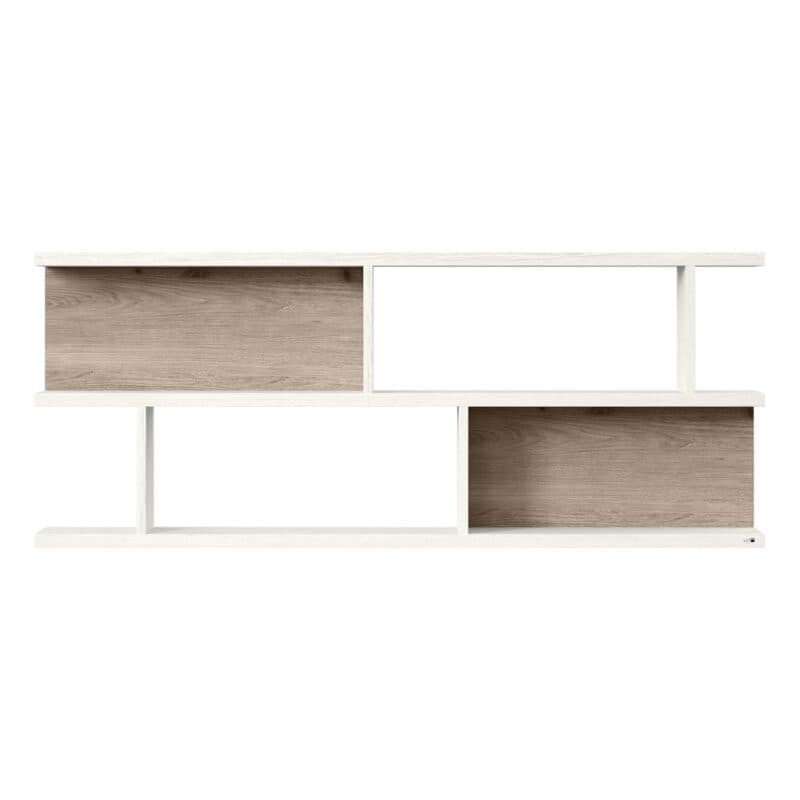 set one by Musterring Type 43 Hängeregal mit zwei Rückwandelementen in Eiche Nelson Nachbildung und einem Korpus in Dekor Pino Aurelio mit sechs Ablageflächen in frontaler Ansicht