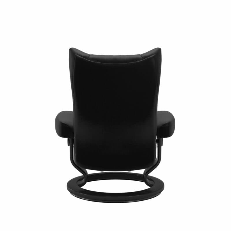 Stressless Wing Sessel Classic mit Hocker – Leder Batick Black und Untergestell Farbe Schwarz