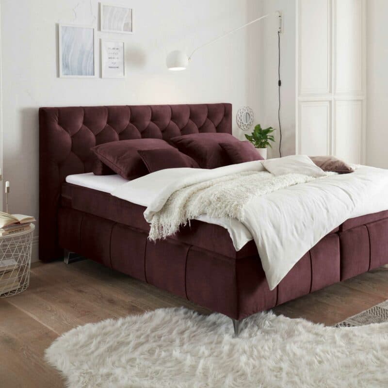 Trendstore Beth Boxspringbett in der Farbe Aubergine Wohnbeispiel
