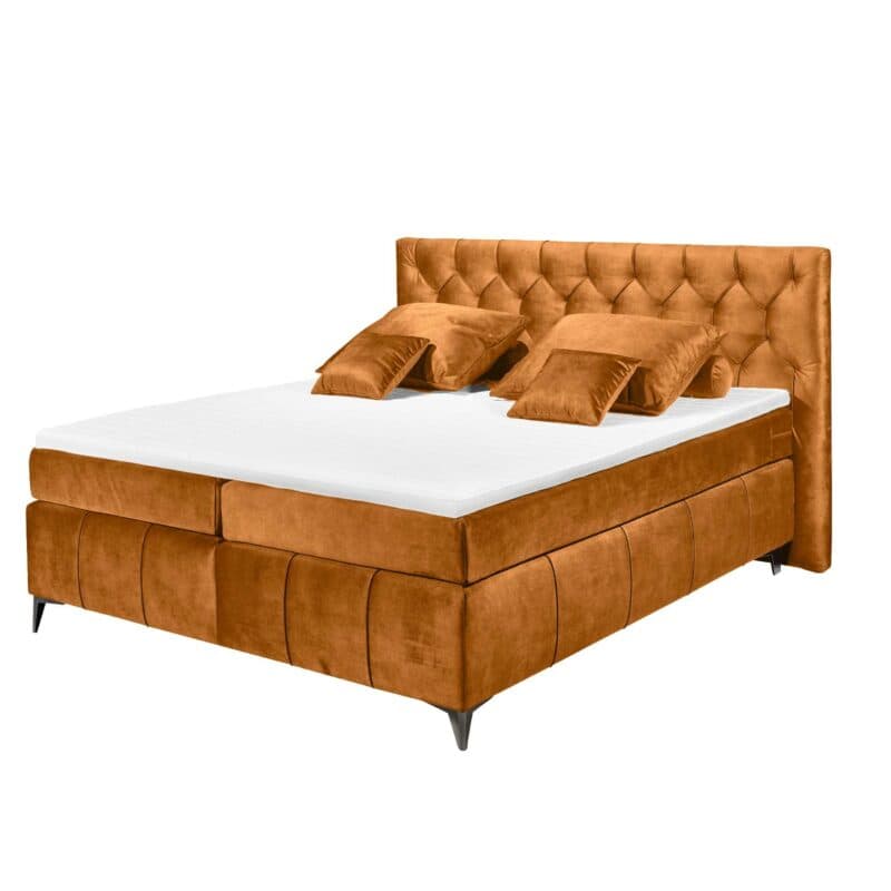 Trendstore Beth Boxspringbett in der Farbe Hellbraun mit Dekokissen