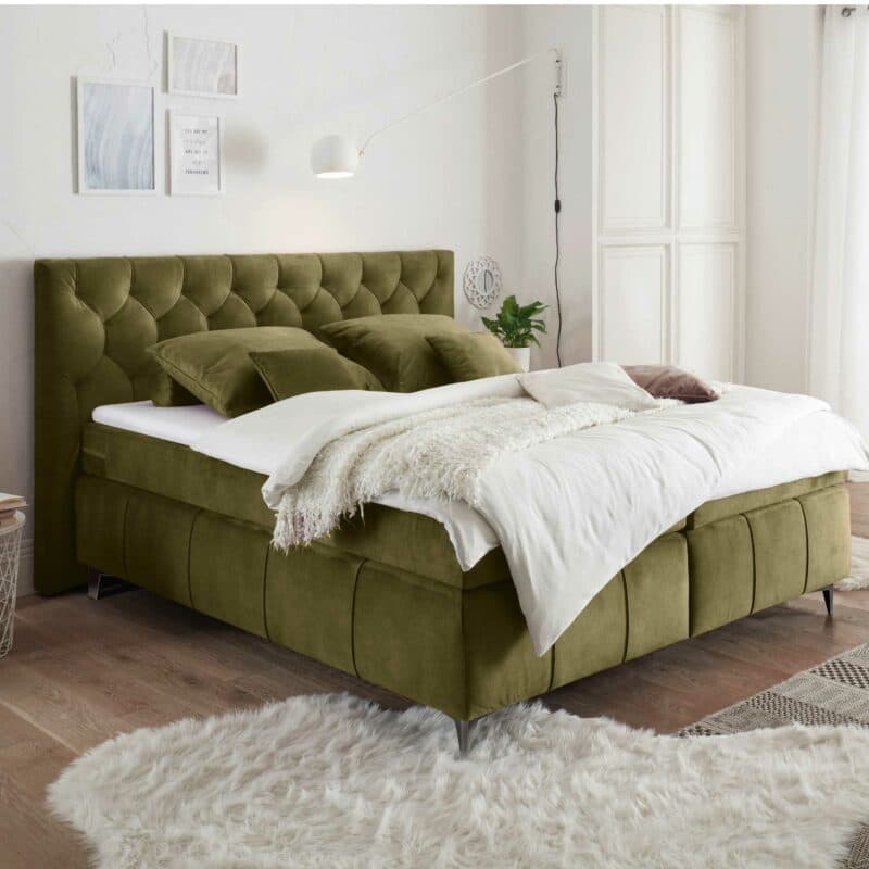 Trendstore Beth Boxspringbett in der Farbe Olive Wohnbeispiel