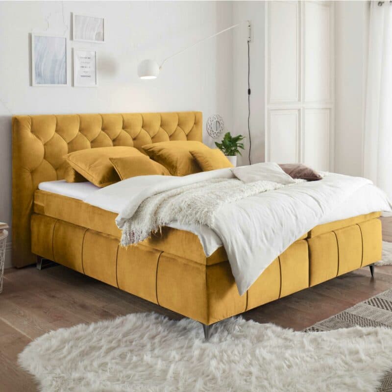 Trendstore Beth Boxspringbett in der Farbe Senfgelb Wohnbeispiel