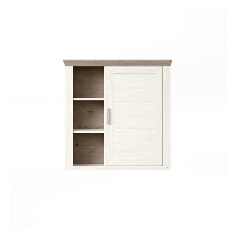 set one by Musterring Type 23 Hängeschrank mit einer Deckplatte in Eiche Nelson Nachbildung und einem Korpus in Dekor Pino Aurelio in frontaler Ansicht