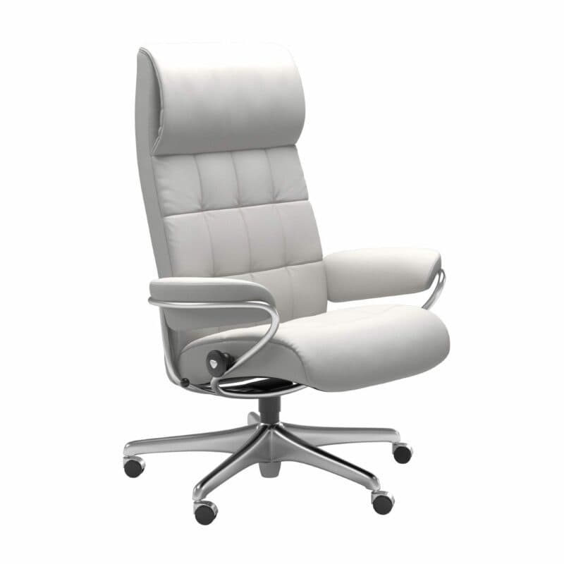Stressless London Sessel High Back Home Office Untergestell Chrom – Bezug Leder Batick Snow