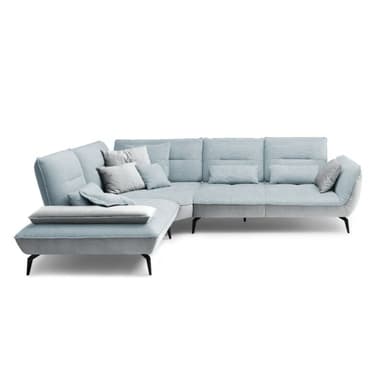 Trendstore Payton Ecksofa in Paris Blau/Grau und Riviera Hellgrau mit Ottomane links.