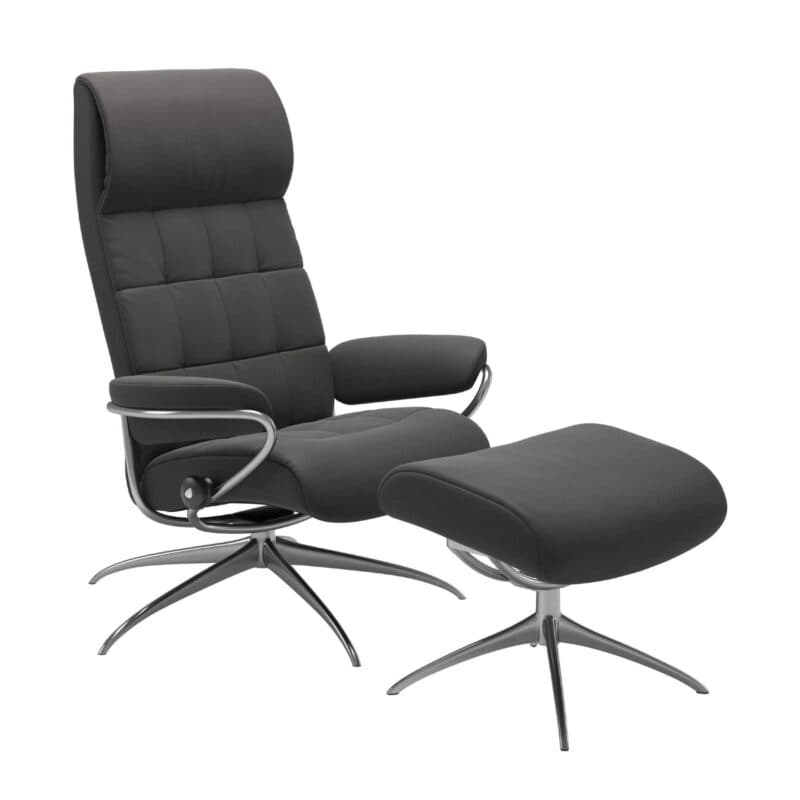 Stressless London Sessel High Back mit Hocker in Leder Paloma Rock – Gestell chrom