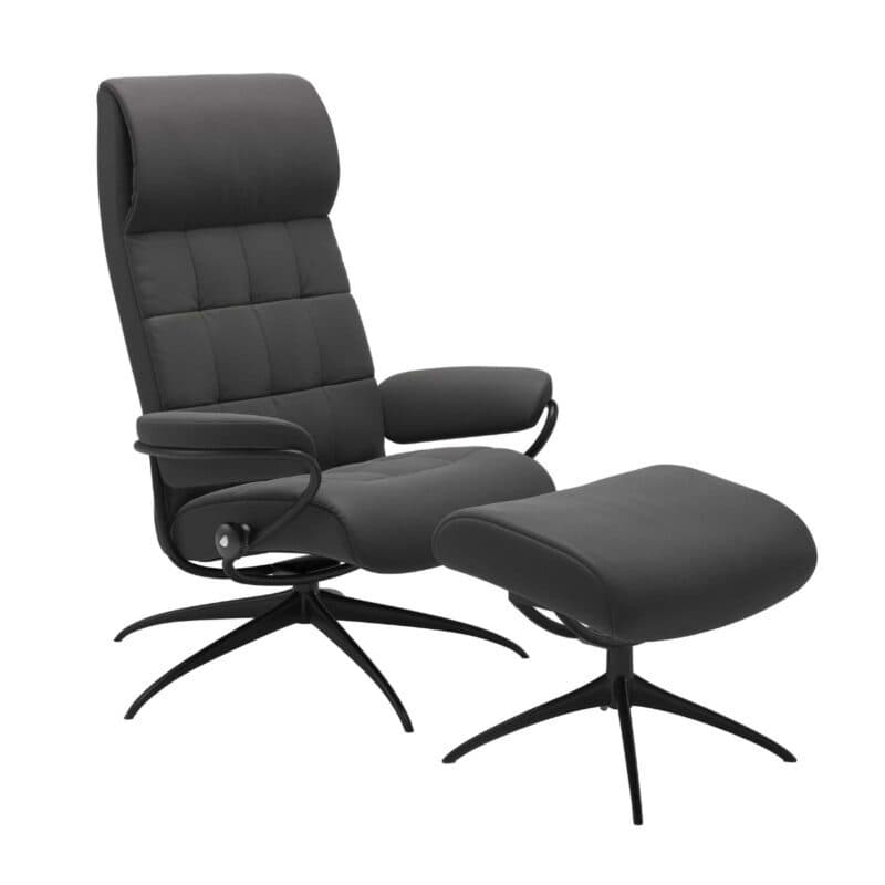 Stressless London Sessel High Back mit Hocker in Leder Paloma Rock – Gestell mattschwarz