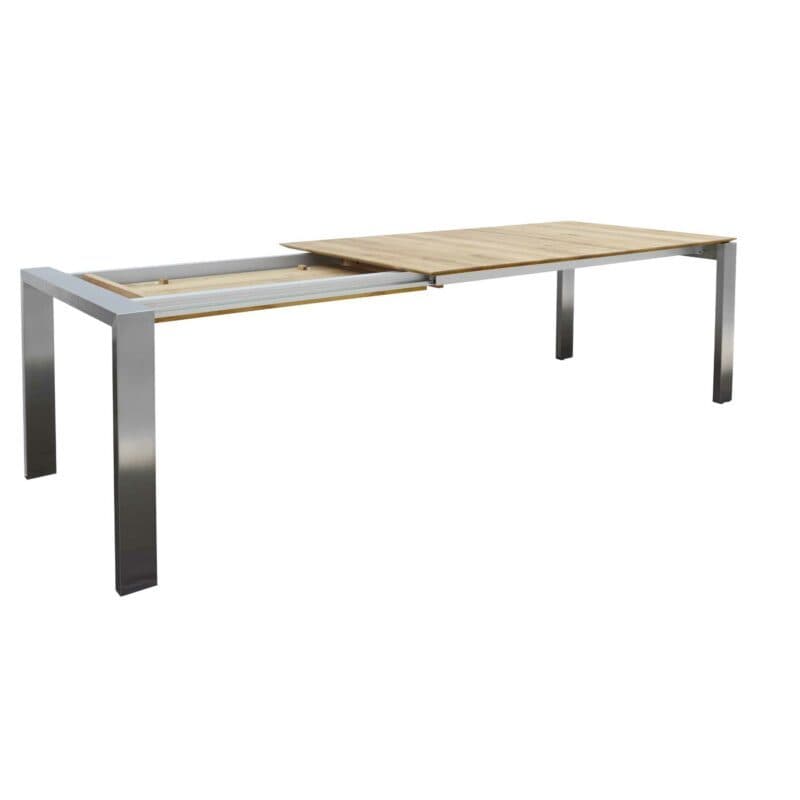 Contur Auszugstisch 3400 mit 4-Fuss in Edelstahl und Tischplatte Eiche massiv Funktionsansicht