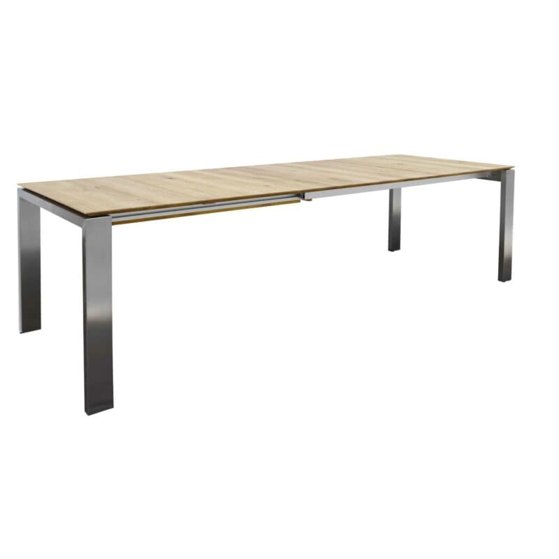 Contur Auszugstisch 3400 mit 4-Fuss in Edelstahl und Tischplatte Eiche massiv im Auszug