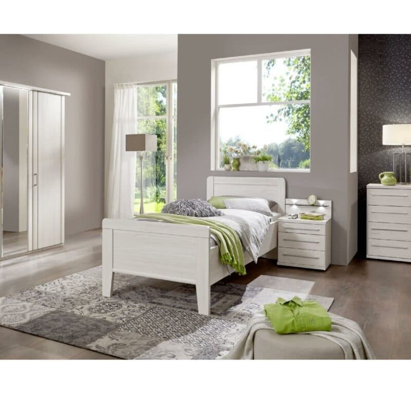 Trendstore LS 961017 Bett mit Nachttisch in Lärche Dekor als Wohnbeispiel.