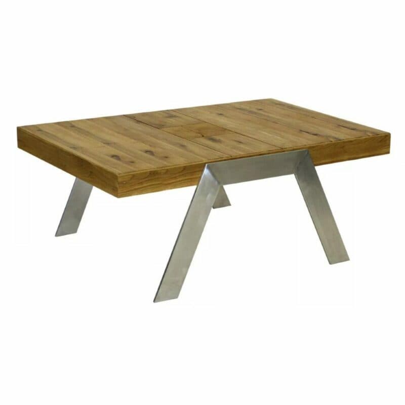 Vierhaus LS 009617 Couchtisch mit Tischplatte aus Massivholz Wildeiche geölt und einem Metallgestell in Edelstahlfarben