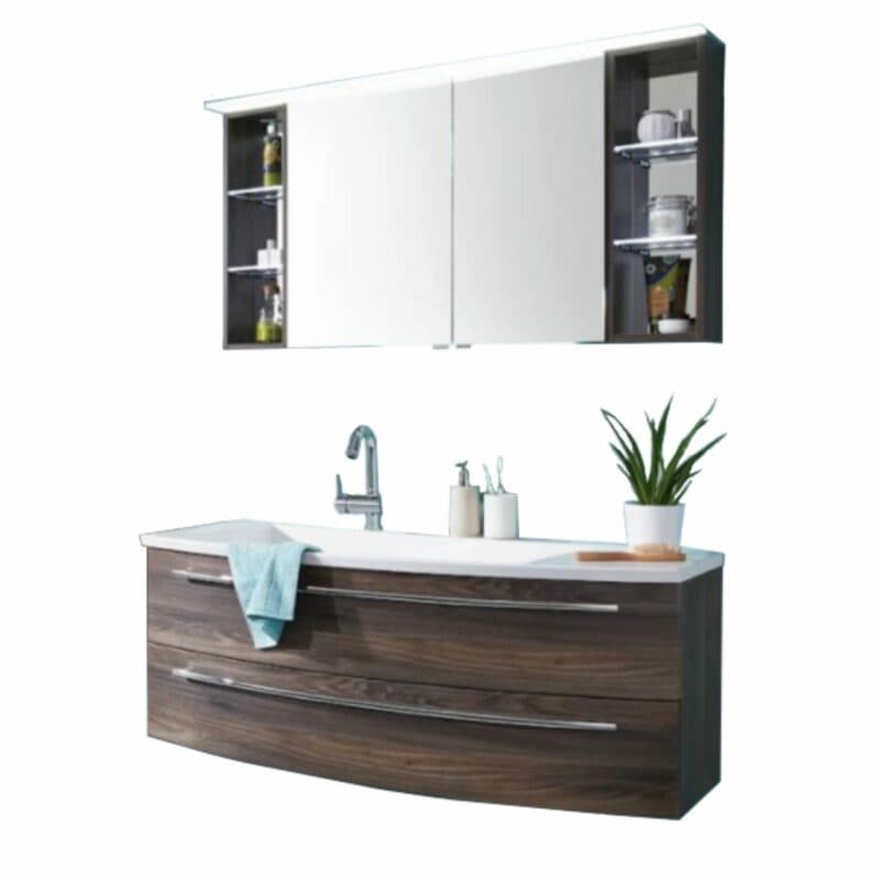 Puris Crescendo 4life Badprogramm in Hacienda schwarz mit Spiegelschrank und Waschtisch mit Unterschrank.