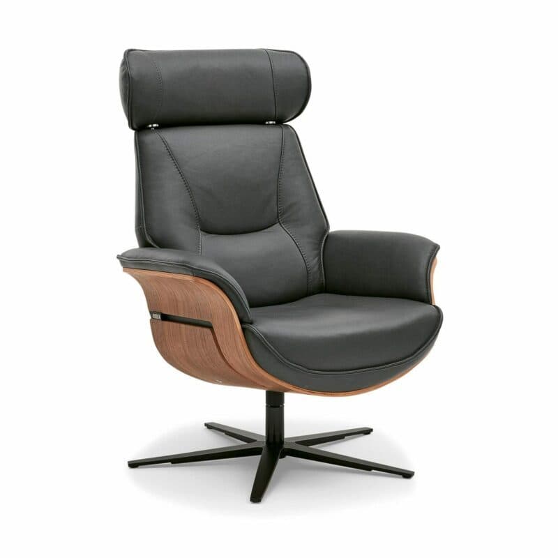 Musterring MR 276 Relaxsessel mit Echtlederbezug in Torro schwarz und Sitzschale in Nussbaum