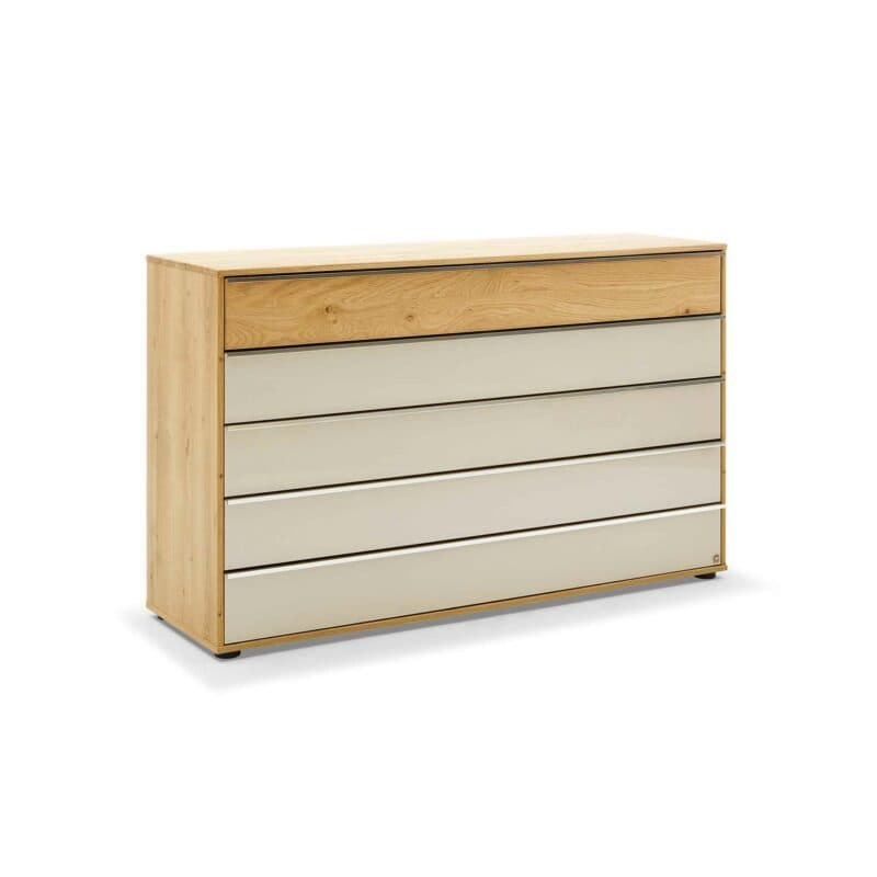 Musterring Savona 2.0 Kommode in Bianco Eiche teilmassiv in seitlicher Ansicht von links.