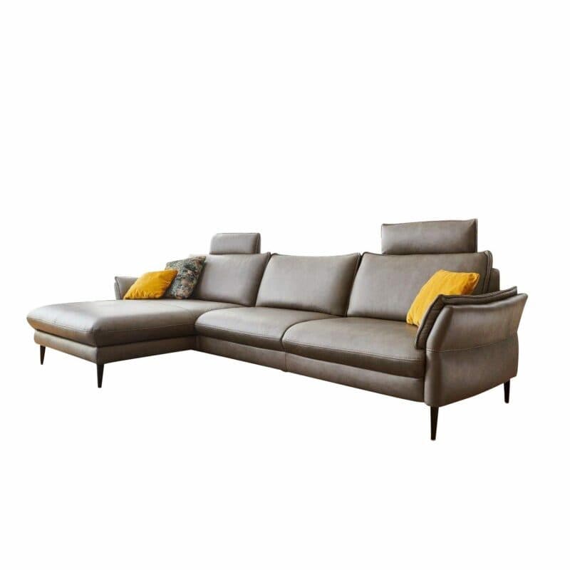 Couchliebe Houston Elementgruppe mit Lederbezug in Greystone und Ottomane links.