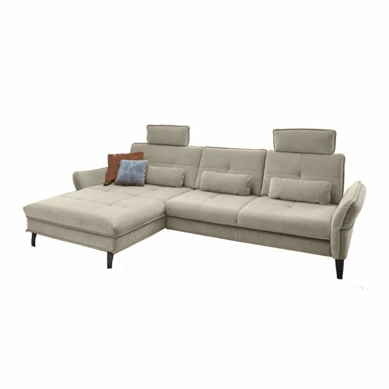 Couchliebe Key West Sofa mit Bezug in Natur, Ottomane links und Komfortfunktionen