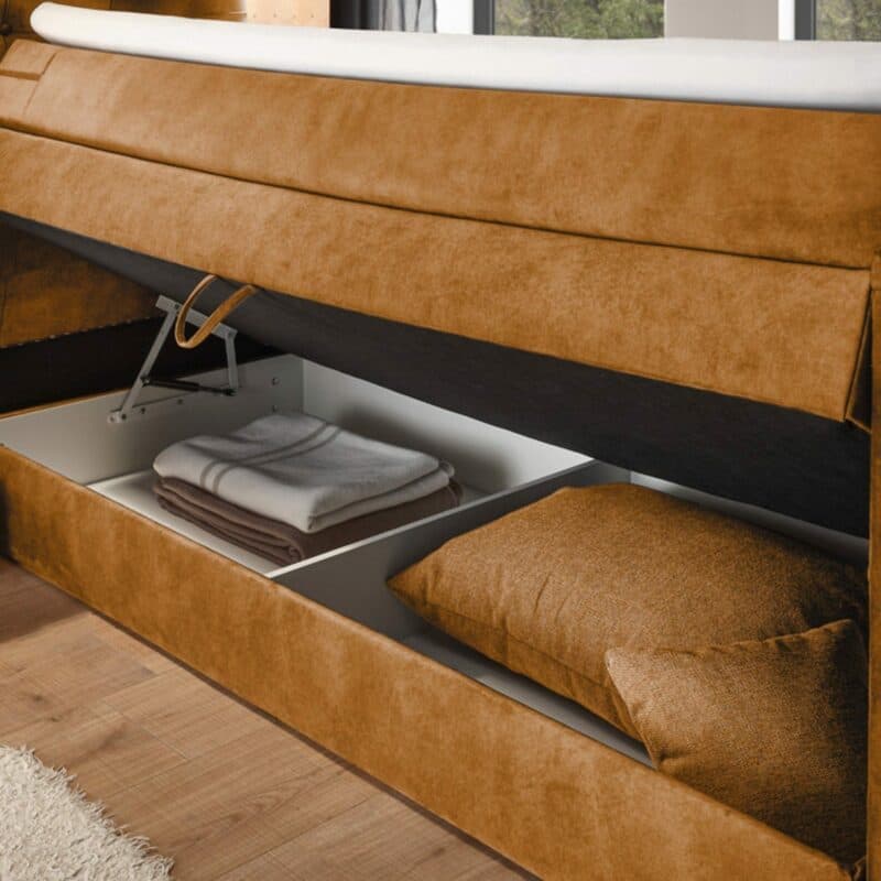 set one by Musterring richmond Boxspringbett 120 x 200 cm mit einem Microveloursbezug in Amber Detail Bettkasten