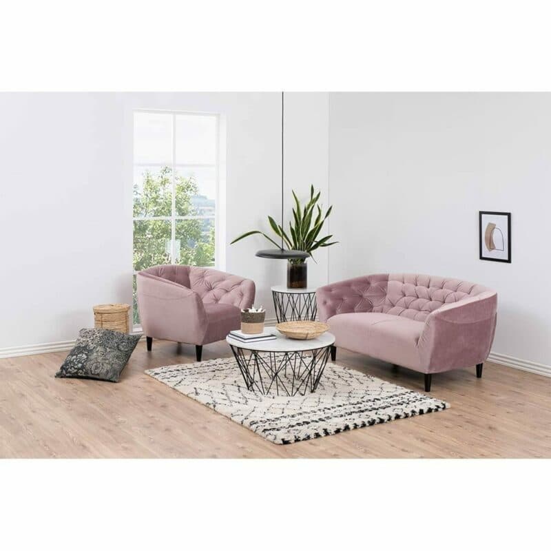 Trendstore Alfea Sessel in Bezug Dusty Rose mit schwarzen Füßen