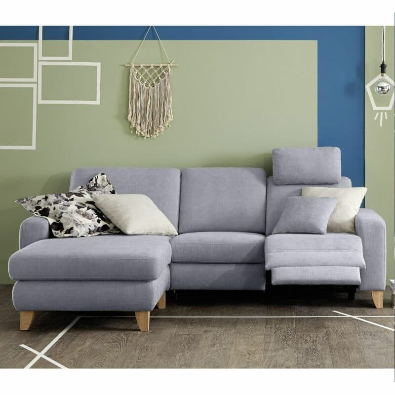Trendstore Calm Plus Ecksofa in Bezug Yelda light blue mit Relaxfunktion, Ottomane links