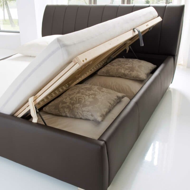 Trendstore Bern Polsterbett in Braun Ansicht Bettkasten
