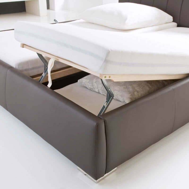 Trendstore Bern Polsterbett in Braun Ansicht Bettkasten