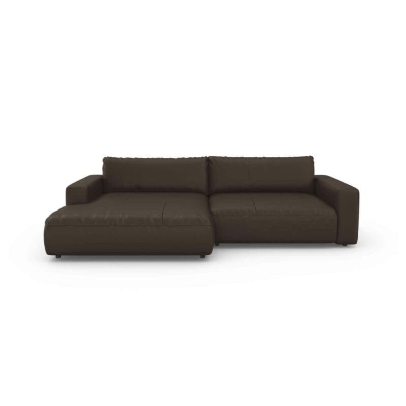 Musterring Lucia Ledersofa mit Bezug Puro in Mocca und Ottomane links in frontaler Ansicht