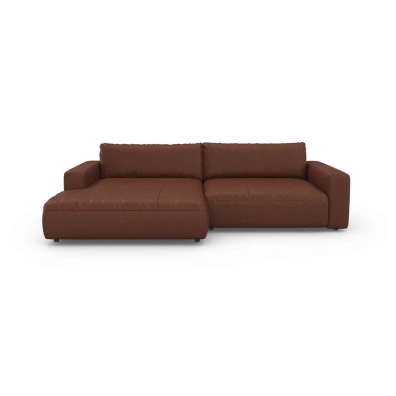 Musterring Lucia Ledersofa mit Bezug Unique in Brown und Ottomane links in frontaler Ansicht