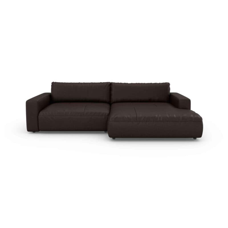 Musterring Lucia Ledersofa mit Bezug Unique in Dark Brown und Ottomane rechts in frontaler Ansicht