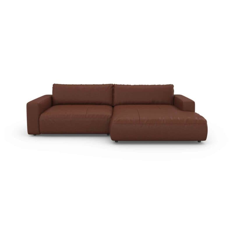 Musterring Lucia Ledersofa mit Bezug Unique in Brown und Ottomane rechts in frontaler Ansicht