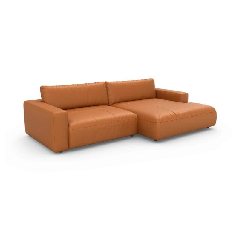 Musterring Lucia Ledersofa mit Bezug Unique in Grey und Ottomane rechts in frontaler Ansicht