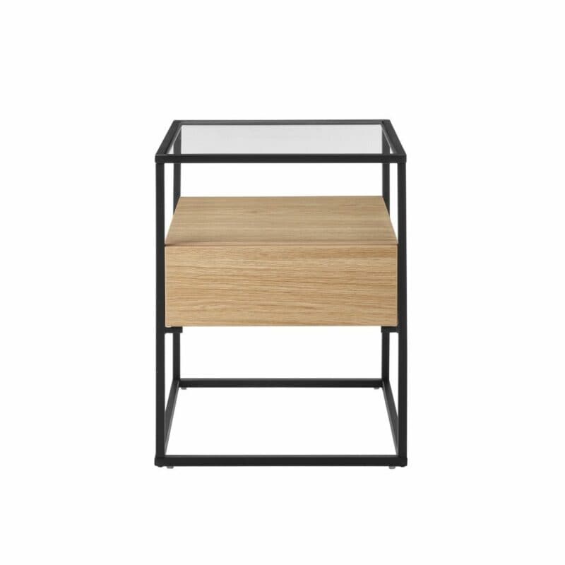 Trendstore Evora Beistelltisch mit Schubkasten in Eiche Dekor und Gestell in schwarz pulverbeschichtet