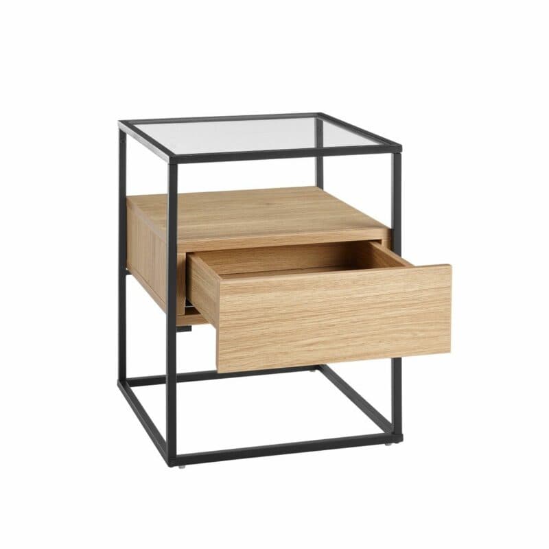 Trendstore Evora Beistelltisch mit Schubkasten in Eiche Dekor und Gestell in schwarz pulverbeschichtet