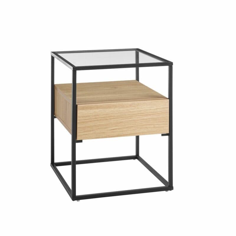 Trendstore Evora Beistelltisch mit Schubkasten in Eiche Dekor und Gestell in schwarz pulverbeschichtet