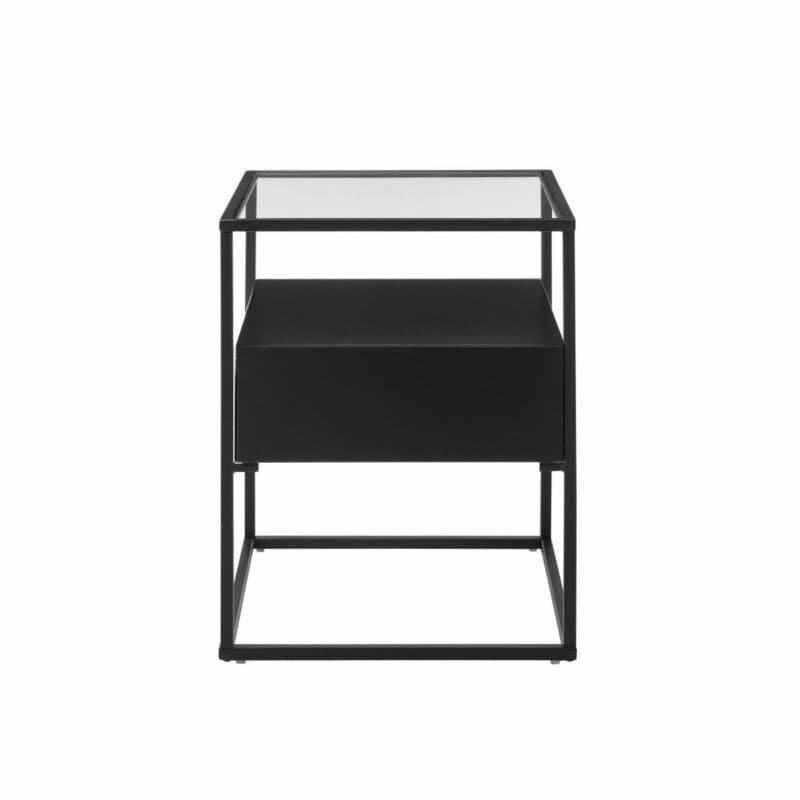 Trendstore Evora Beistelltisch mit Schubkasten in Dekor schwarz matt und Gestell in schwarz pulverbeschichtet