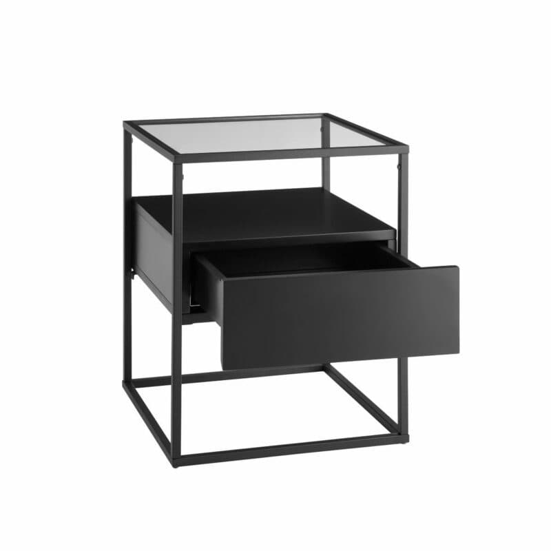 Trendstore Evora Beistelltisch mit Schubkasten in Dekor schwarz matt und Gestell in schwarz pulverbeschichtet