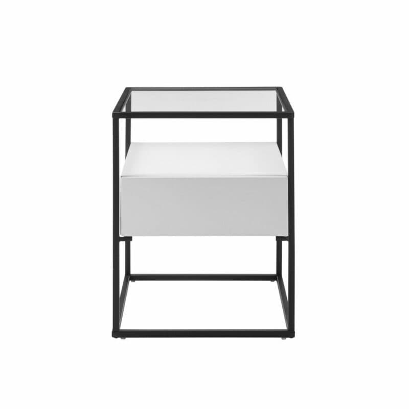 Trendstore Evora Beistelltisch mit Schubkasten in Dekor weiß matt und Gestell in schwarz pulverbeschichtet