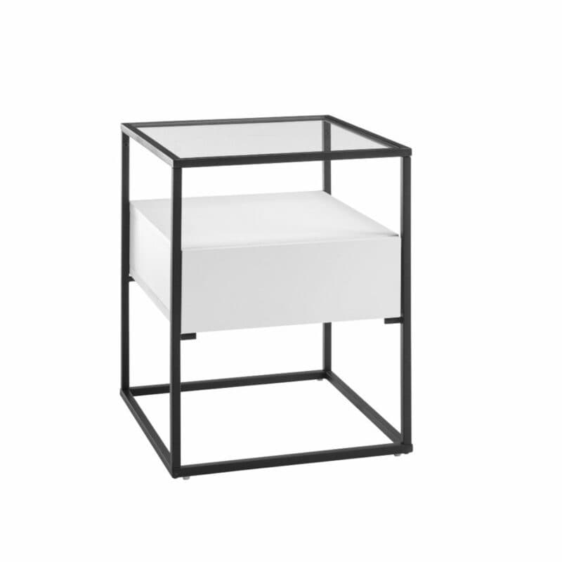 Trendstore Evora Beistelltisch mit Schubkasten in Dekor weiß matt und Gestell in schwarz pulverbeschichtet