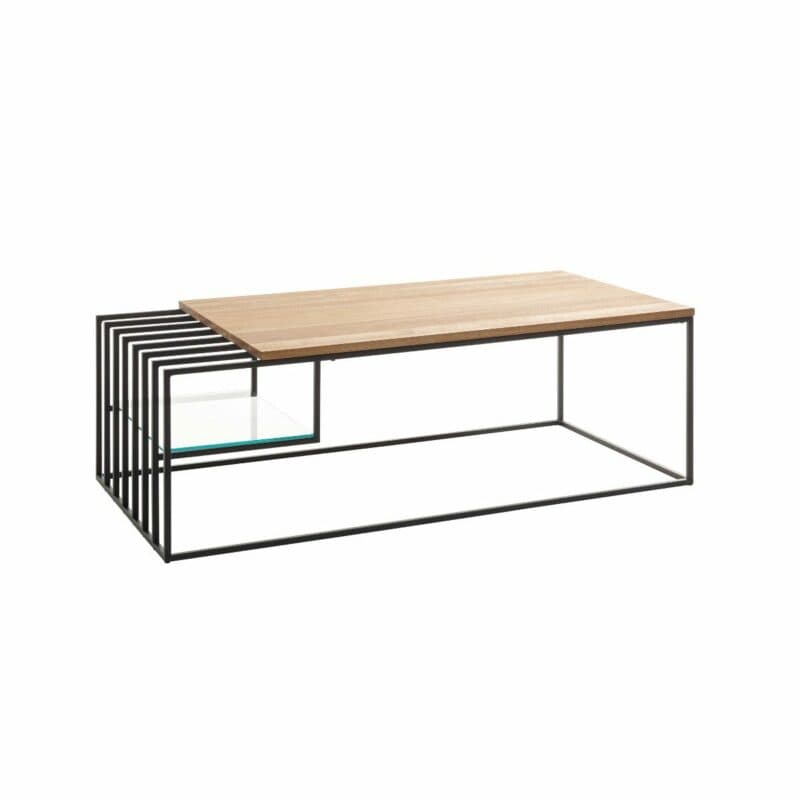 Trendstore Juba Couchtisch in Eiche massiv geölt mit Gestell in Metall schwarz pulverbeschichtet
