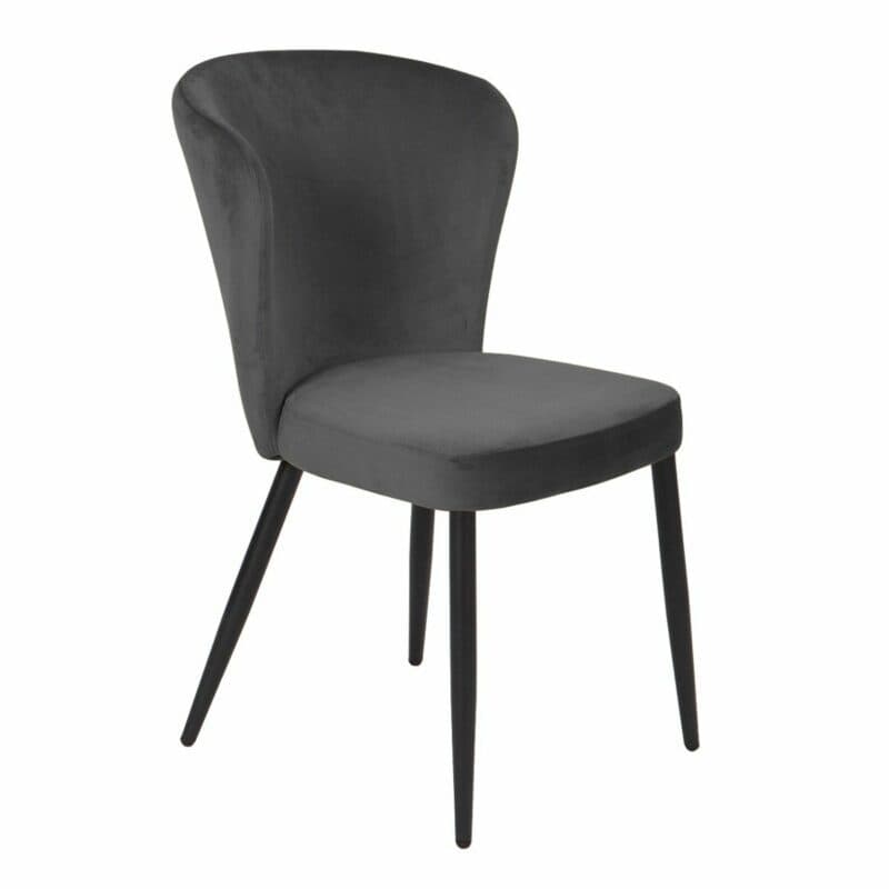 set one by Musterring Norman Polsterstuhl mit Vierfußgestell in Schwarz und Samtbezug in Anthrazit in schräger Ansicht.