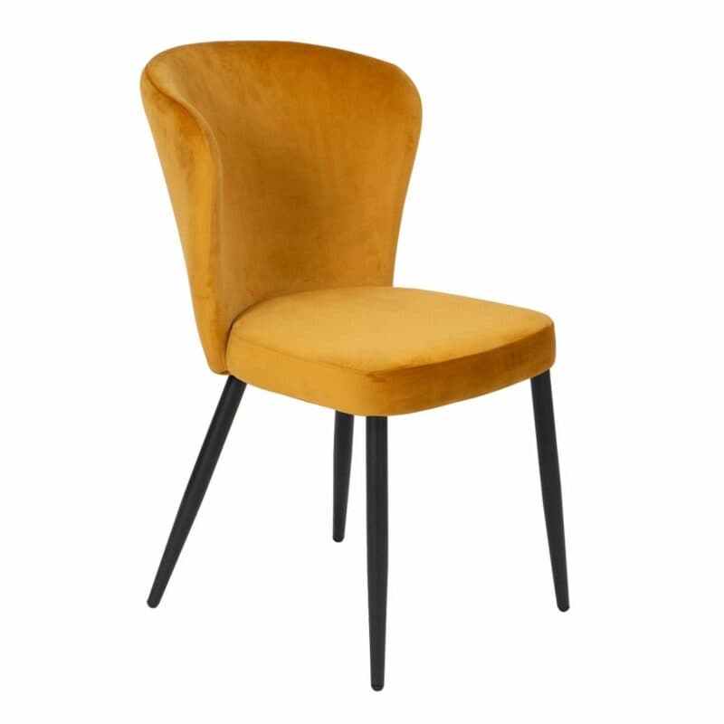 set one by Musterring Norman Polsterstuhl mit Vierfußgestell in Schwarz und Samtbezug in Gold in schräger Ansicht.