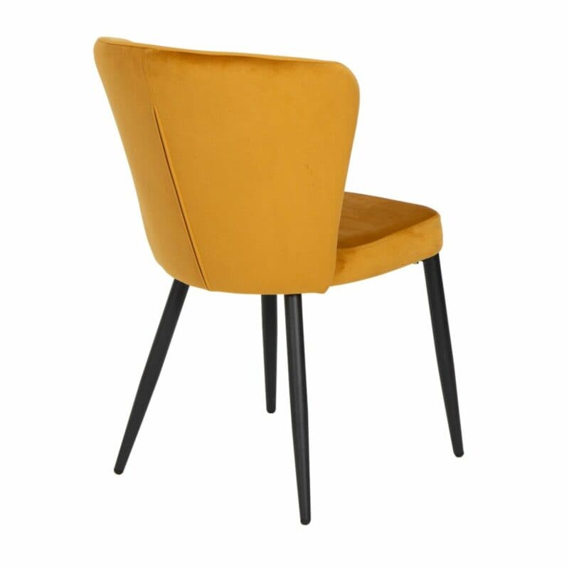 set one by Musterring Norman Polsterstuhl mit Vierfußgestell in Schwarz und Samtbezug in Gold in schräger Ansicht von hinten.