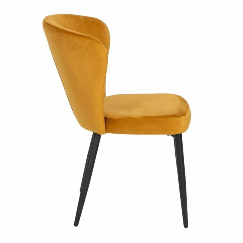 set one by Musterring Norman Polsterstuhl mit Vierfußgestell in Schwarz und Samtbezug in Gold von der Seite.