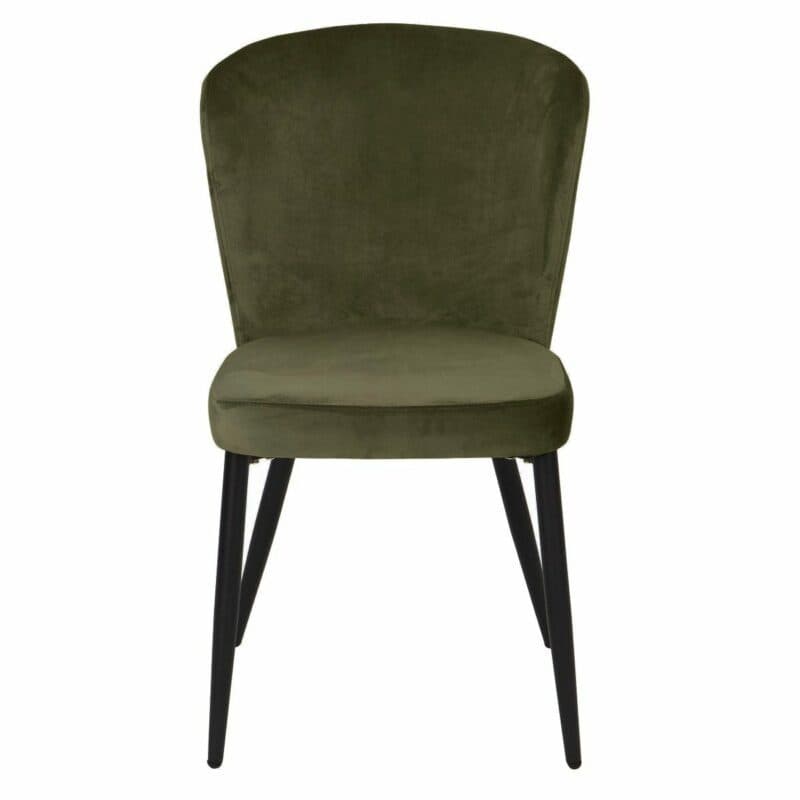 set one by Musterring Norman Polsterstuhl mit Vierfußgestell in Schwarz und Samtbezug in Olivgrün in frontaler Ansicht.
