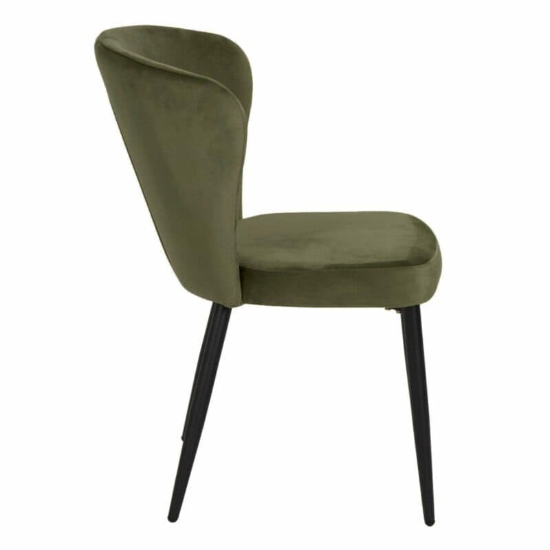 set one by Musterring Norman Polsterstuhl mit Vierfußgestell in Schwarz und Samtbezug in Olivgrün von der Seite.