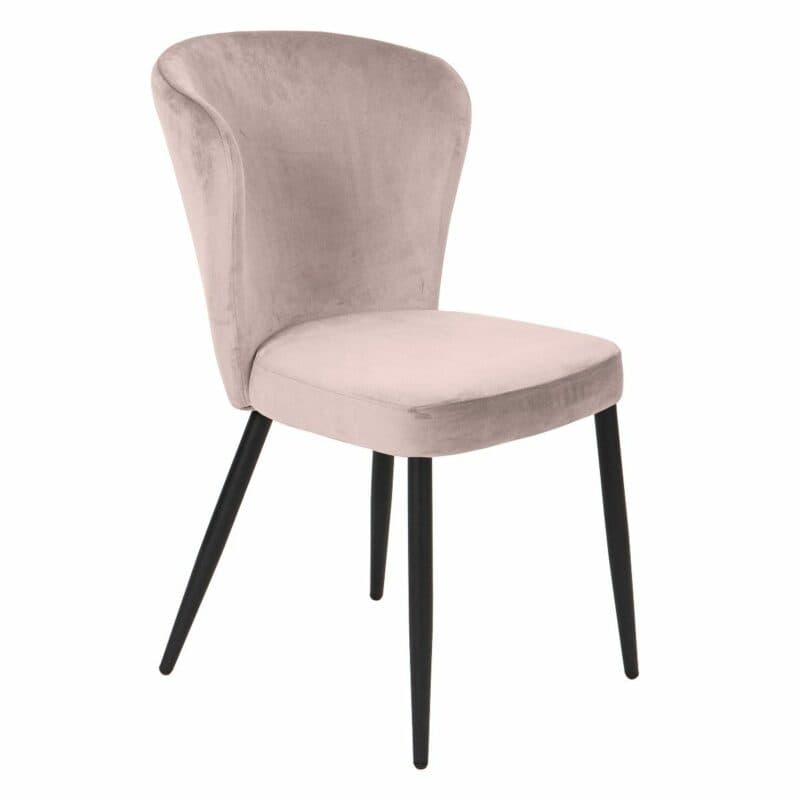 set one by Musterring Norman Polsterstuhl mit Vierfußgestell in Schwarz und Samtbezug in Rosa in schräger Ansicht.